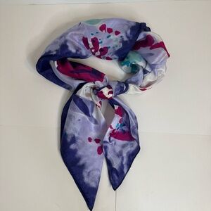 Georgiou Blue Pink White 100% Silk Scarf Tie Abstract Watercolor Artsy